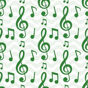 Large Scale Music Notes and Wavy Staff in Green