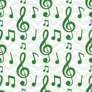 Medium Scale Music Notes and Wavy Staff in Green