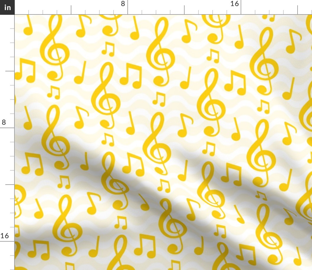 Large Scale Music Notes and Wavy Staff in Yellow