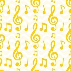 Medium Scale Music Notes and Wavy Staff in Yellow