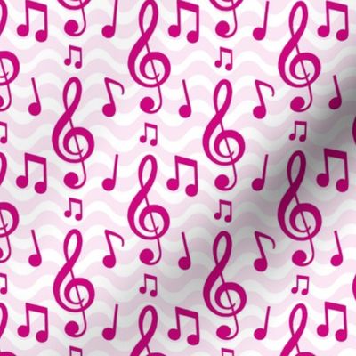 Medium Scale Music Notes and Wavy Staff in Hot Pink