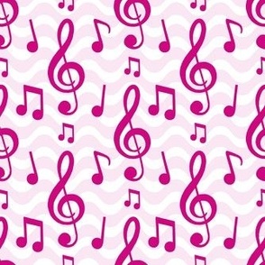 Medium Scale Music Notes and Wavy Staff in Hot Pink