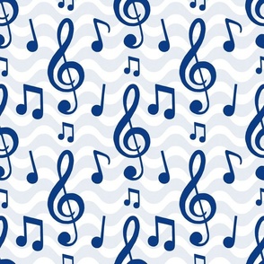 Large Scale Music Notes and Wavy Staff in Navy Blue