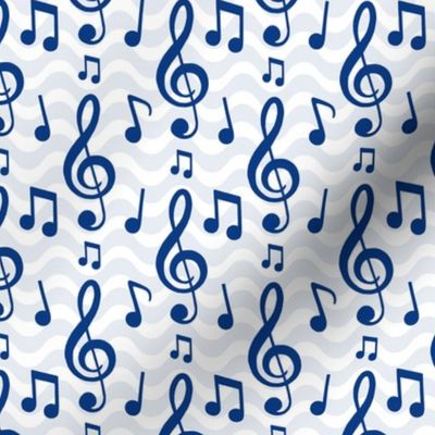Medium Scale Music Notes and Wavy Staff in Navy Blue