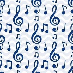 Medium Scale Music Notes and Wavy Staff in Navy Blue