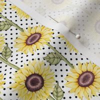 Small Scale Sunflowers Black Polkadots on White