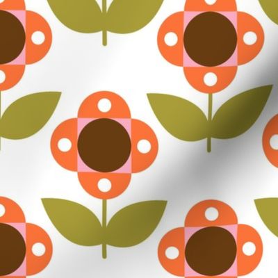 Large Scale Retro Colors Scandi Mod Daisy Flowers Pink Orange Green Brown