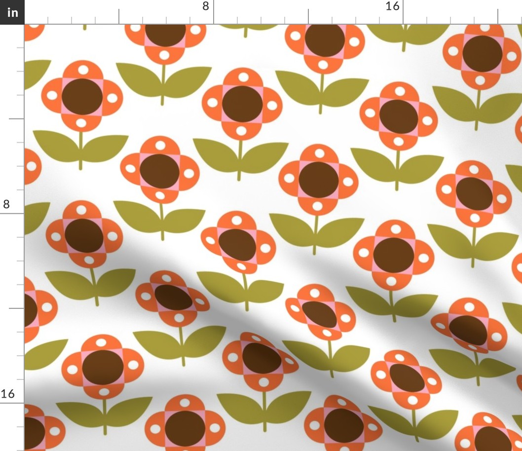 Large Scale Retro Colors Scandi Mod Daisy Flowers Pink Orange Green Brown