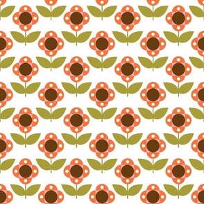 Medium Scale Retro Colors Scandi Mod Daisy Flowers Pink Orange Green Brown