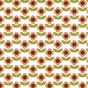 Small Scale Retro Colors Scandi Mod Daisy Flowers Pink Orange Green Brown