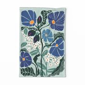 Tea Towel + wall hanging Klimt flowers light blue illustration