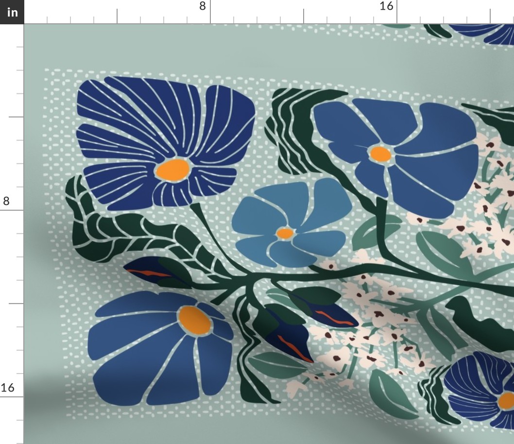 Tea Towel + wall hanging Klimt flowers light blue illustration