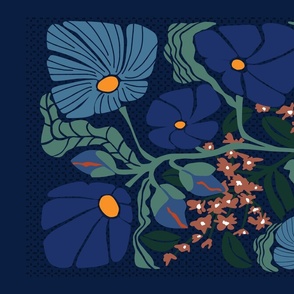 Tea Towel + wall hanging Klimt flowers dark blue illustration