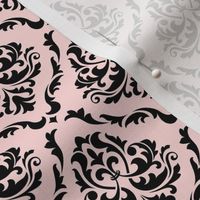 Medium Scale Blush Pink and Black Damask Floral