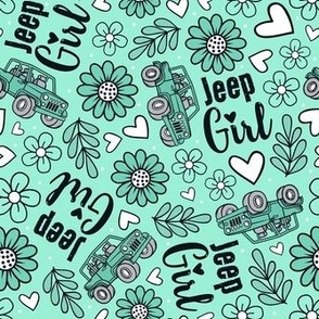Large Scale Jeep Girl Floral with Hearts in Mint and White