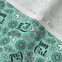 Small Scale Jeep Girl Floral with Hearts in Mint and White