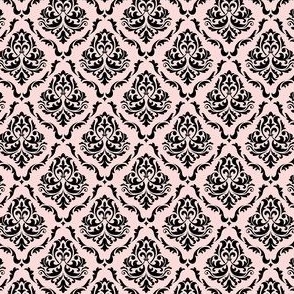 Small Scale Blush Pink and Black Damask Floral