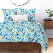 Large Scale Sweet but Sweary Sarcastic Blue and Yellow Watercolor Flowers
