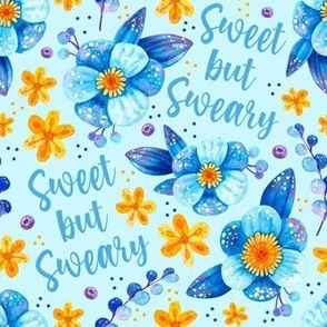 Medium Scale Sweet but Sweary Sarcastic Blue and Yellow Watercolor Flowers