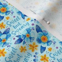 Small Scale Sweet but Sweary Sarcastic Blue and Yellow Watercolor Flowers
