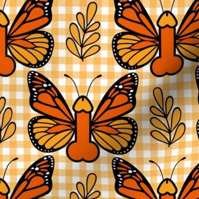 Bigger Scale Sassy Monarch Butterflies Yellow Gingham