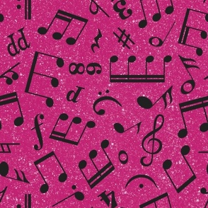 Large Scale Music Notes Black and Shocking Pink
