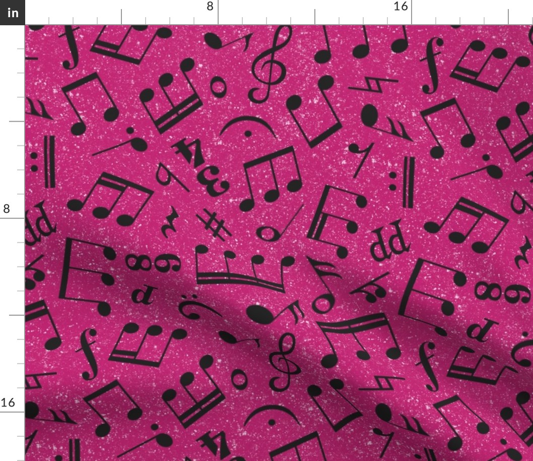 Large Scale Music Notes Black and Shocking Pink