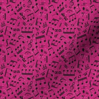 Small Scale Music Notes Black and Shocking Pink