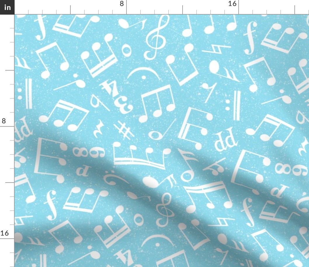 Large Scale Music Notes Light Blue and White