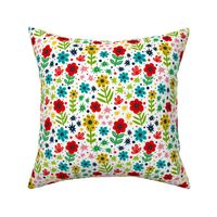 Medium Scale Cheerful Folk Flowers Pop of Color Red Yellow Turquoise