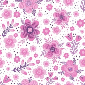 Large Scale Spring Folk Flowers Pink Lavender Purple 