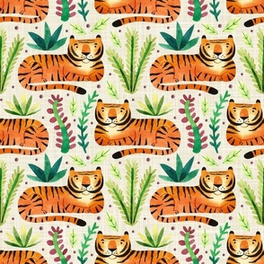 Medium Scale Lazy Tiger Cats Orange and Black Jungle Safari