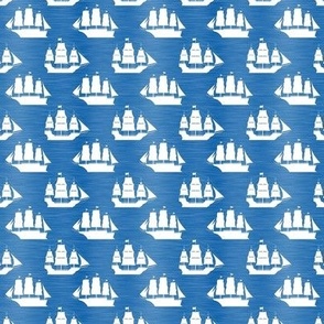 Small Scale Tall Sailing Ships White on Blue