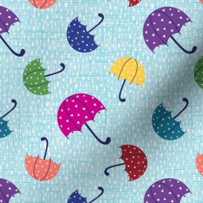 Medium Scale Rainbow Color Umbrellas and Raindrops