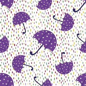 Large Scale Purple Umbrellas and Rainbow Raindrops