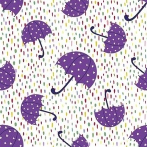 Medium Scale Purple Umbrellas and Rainbow Raindrops