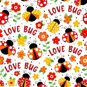 Large Scale Love Bug Ladybugs and Flowers in Red Orange Yellow 