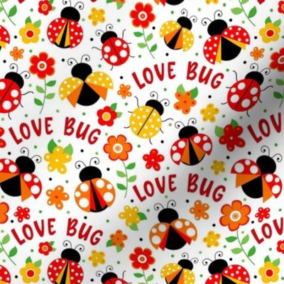 Medium Scale Love Bug Ladybugs and Flowers in Red Orange Yellow 