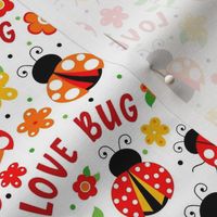 Medium Scale Love Bug Ladybugs and Flowers in Red Orange Yellow 