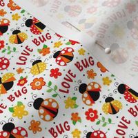 Small Scale Love Bug Ladybugs and Flowers in Red Orange Yellow 