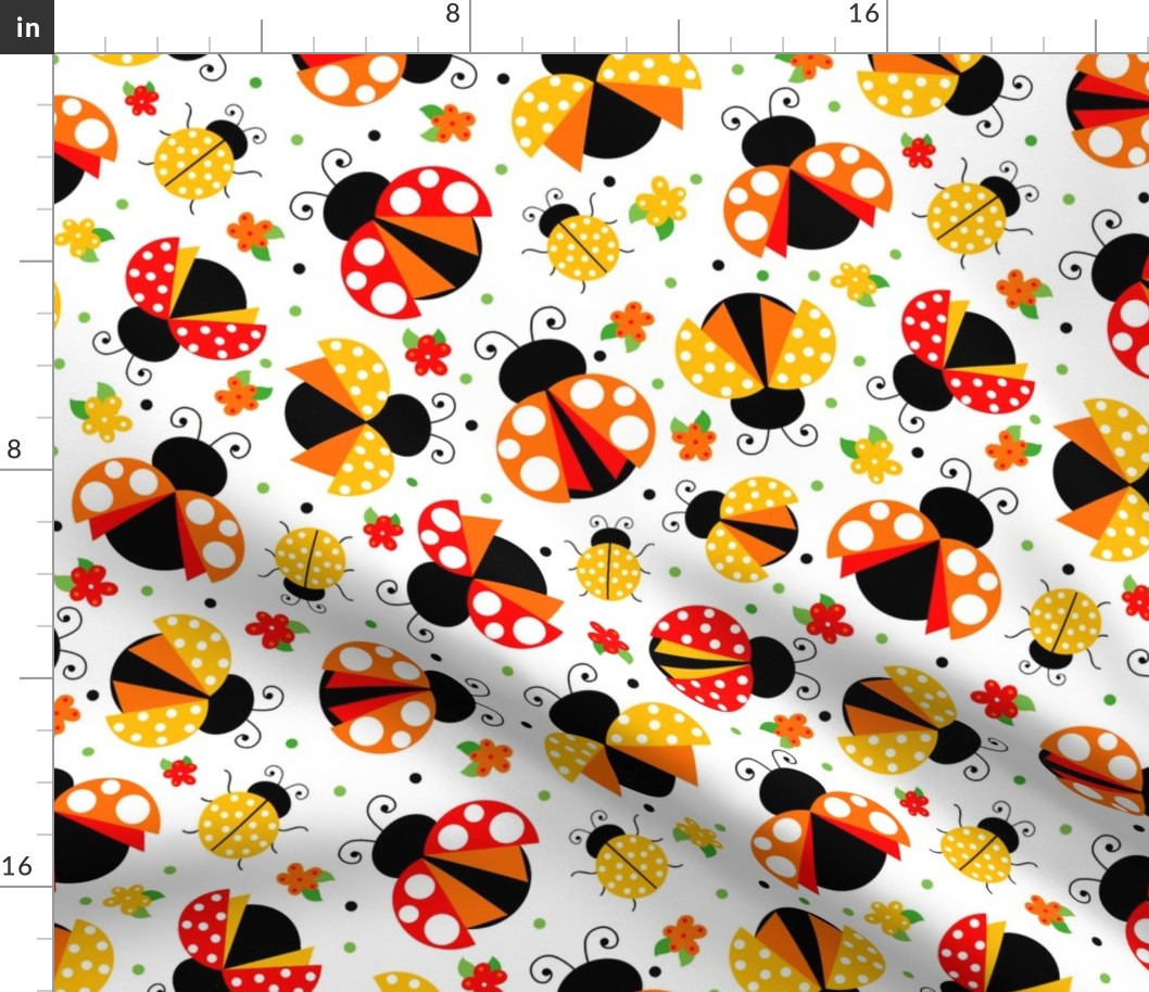 Large Scale Ladybugs and Flowers in Red Orange Yellow