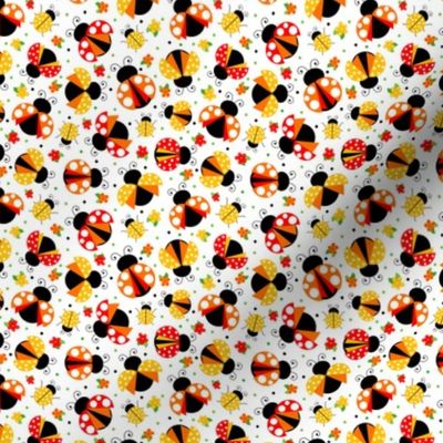 Small Scale Ladybugs and Flowers in Red Orange Yellow
