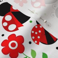 Large Scale Love Bug Ladybugs and Flowers in Red and Green