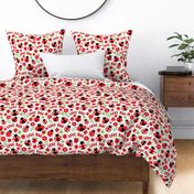 Large Scale Love Bug Ladybugs and Flowers in Red and Green