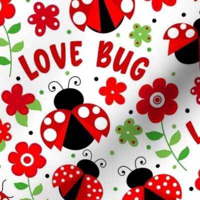 Large Scale Love Bug Ladybugs and Flowers in Red and Green