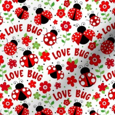 Medium Scale Love Bug Ladybugs and Flowers in Red and Green