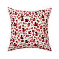 Medium Scale Love Bug Ladybugs and Flowers in Red and Green