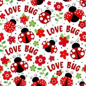 Medium Scale Love Bug Ladybugs and Flowers in Red and Green