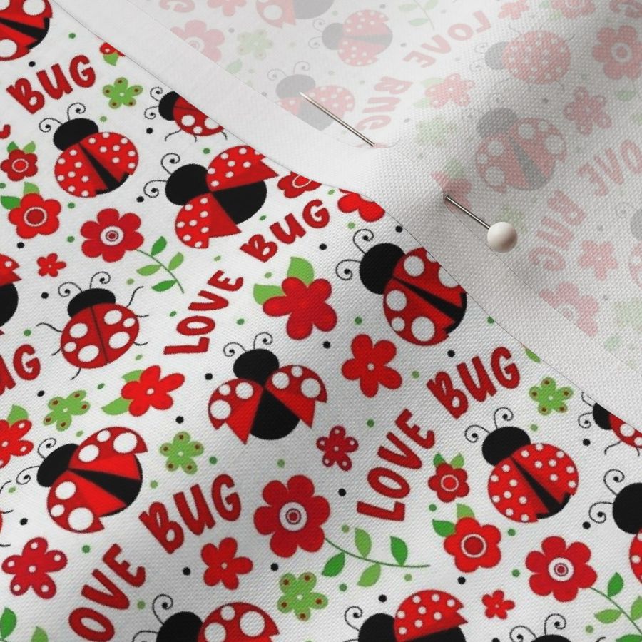 Small Scale Love Bug Ladybugs and Flowers in Red and Green