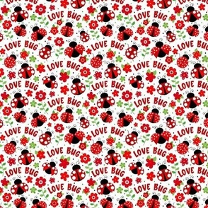 Small Scale Love Bug Ladybugs and Flowers in Red and Green